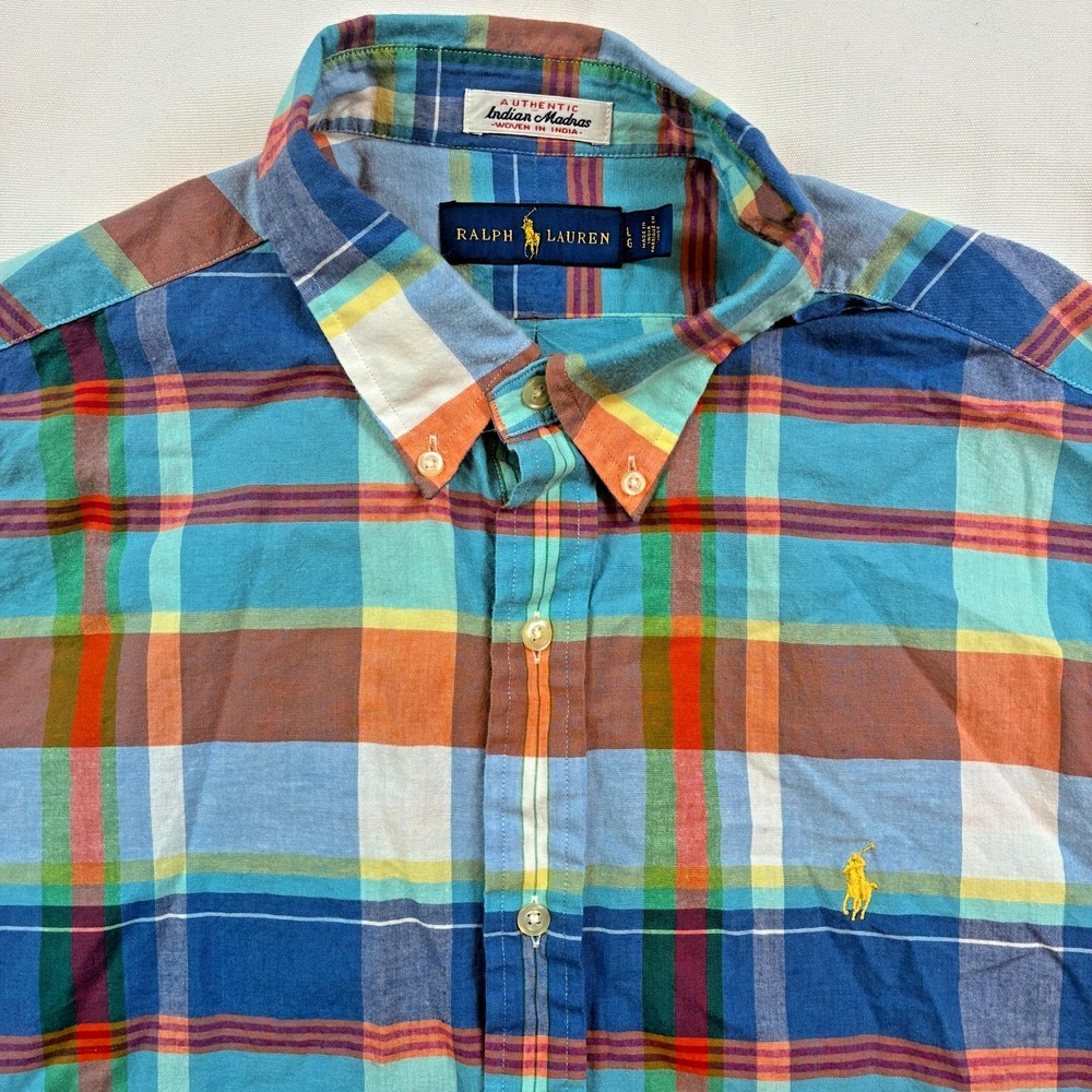 Ralph Lauren Authentic Indian Madras Shirt Large Long Sleeve 100% Cotton